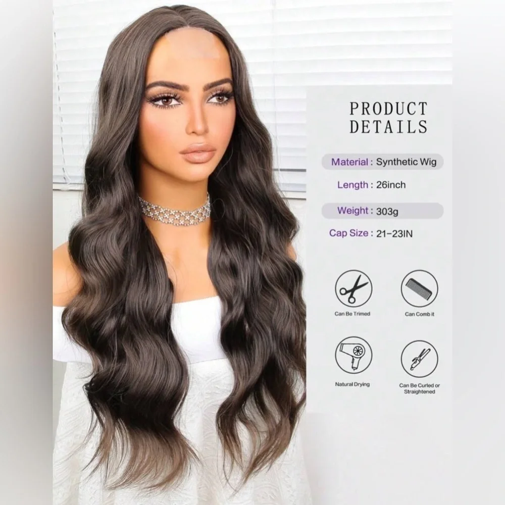 4 x 2 Front lace Closure Wavy Brown Wig  26 Inch